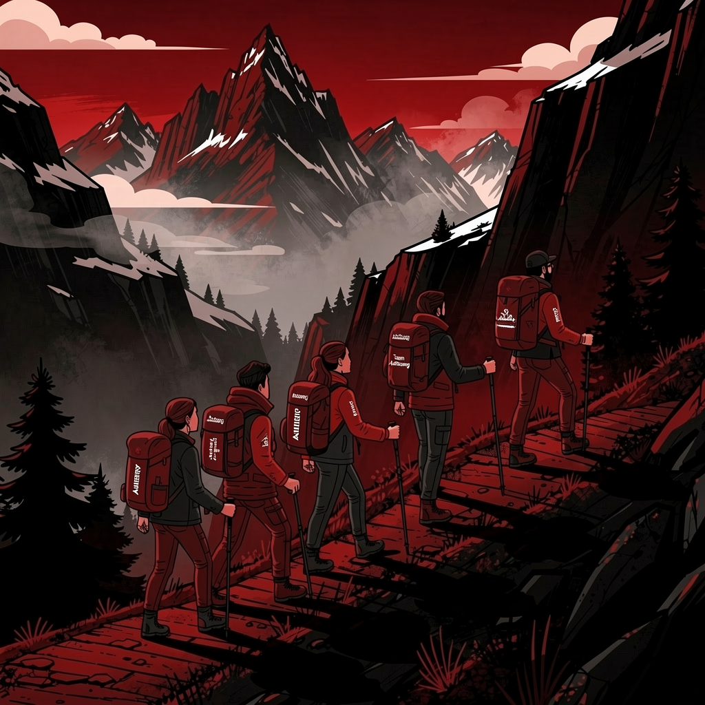 Team hiking in the Alps